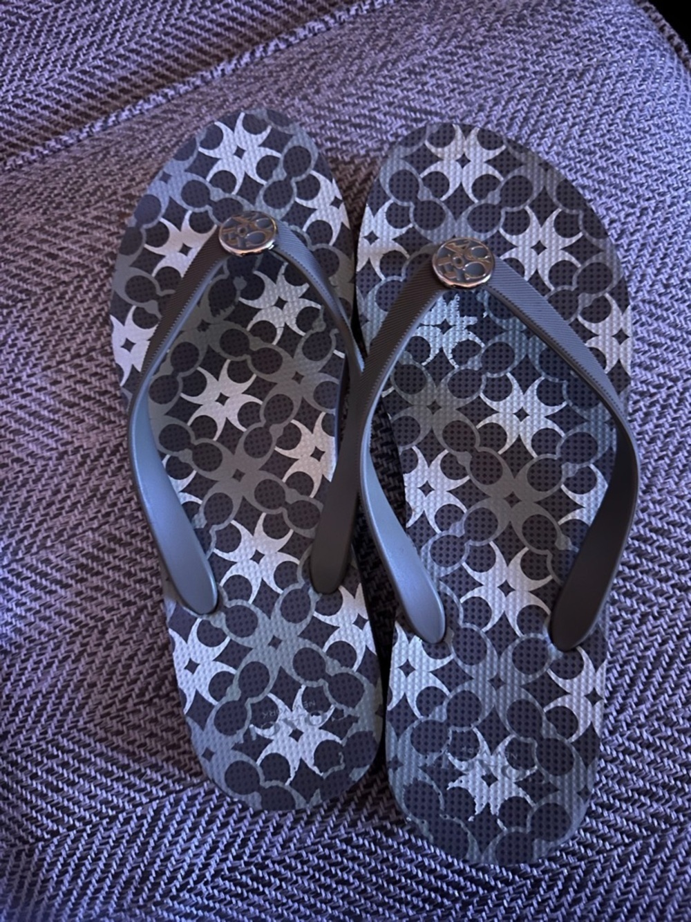 Coach Black and Gray Logo Flip Flops